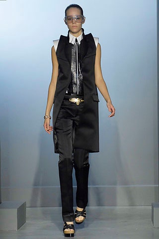 black silk fitted vest with white shirt