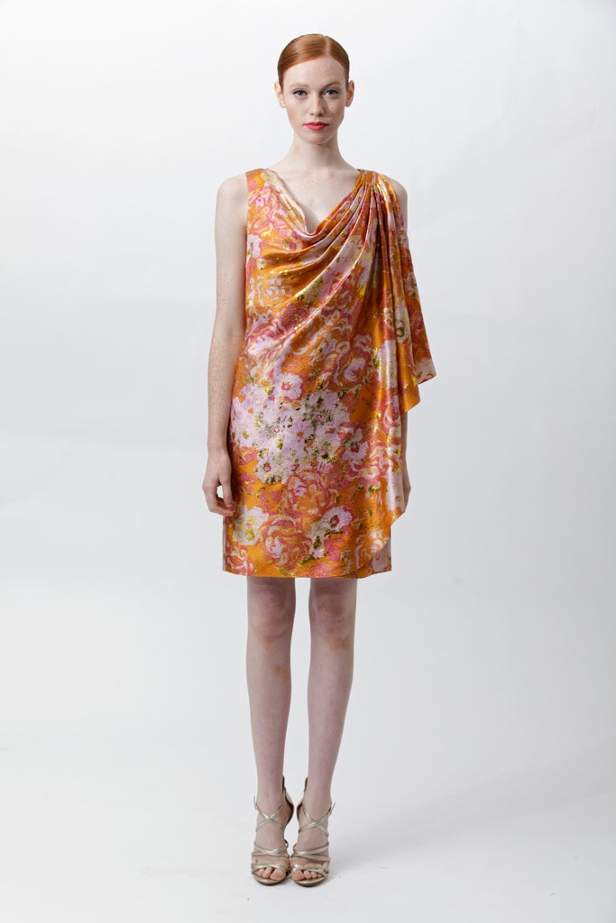 draped floral mini dress