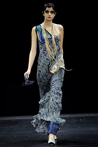 blue multi-colored draped dress