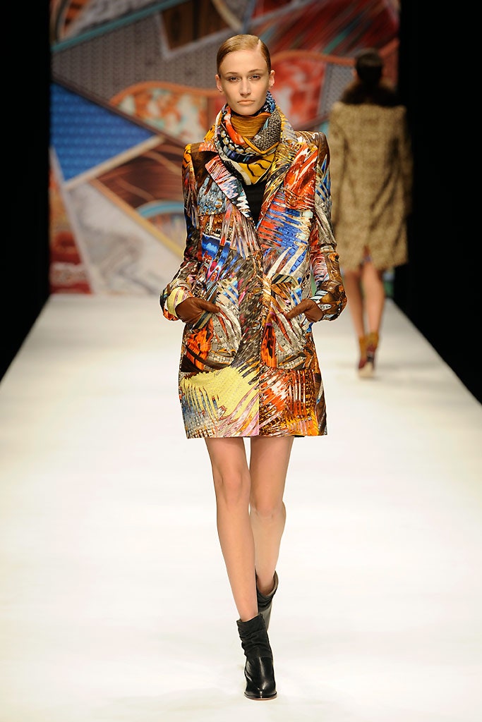 multi-colored silk coat with scarf
