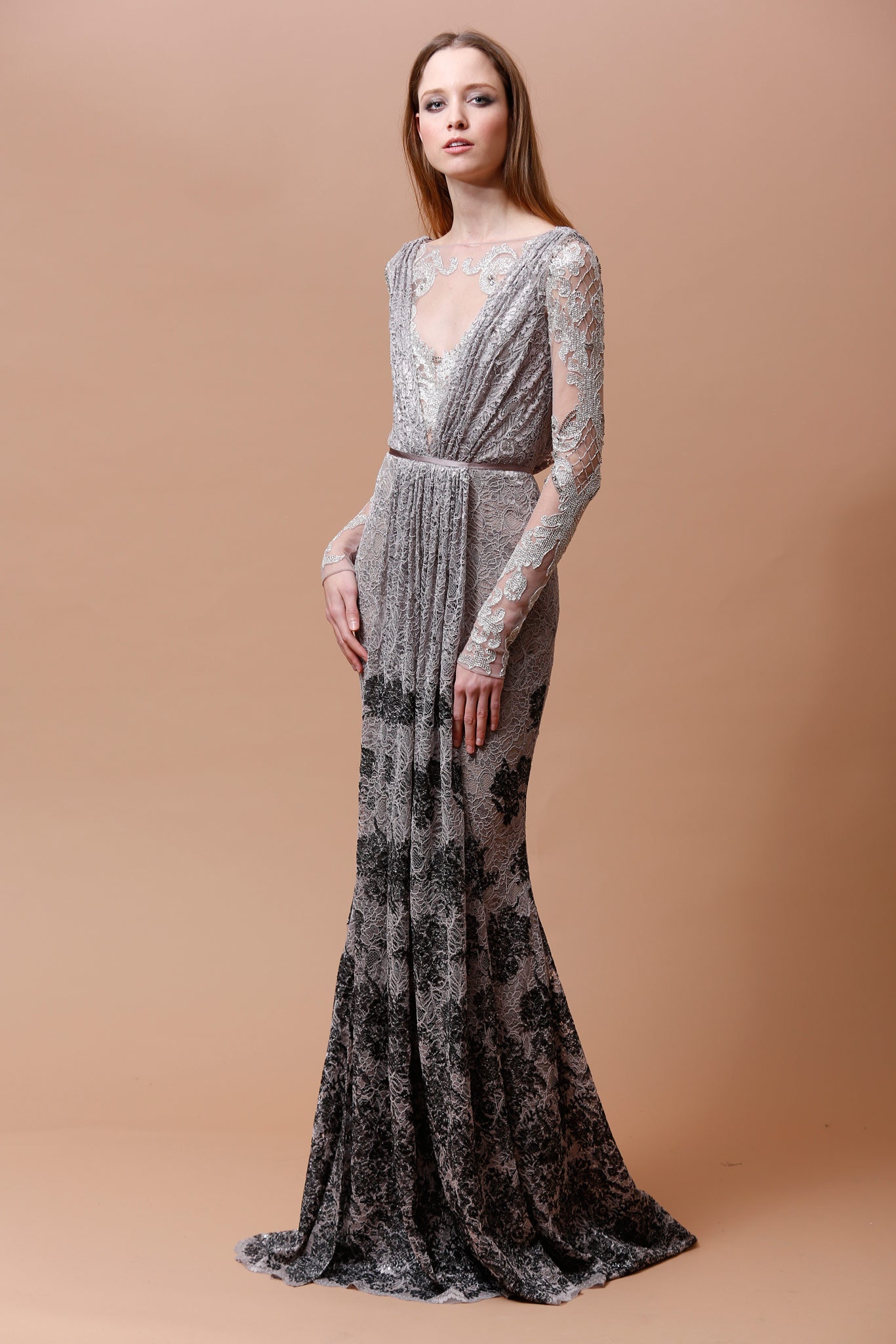 black and gray lace gown