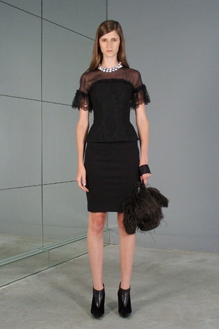 black fitted top and pencil skirt