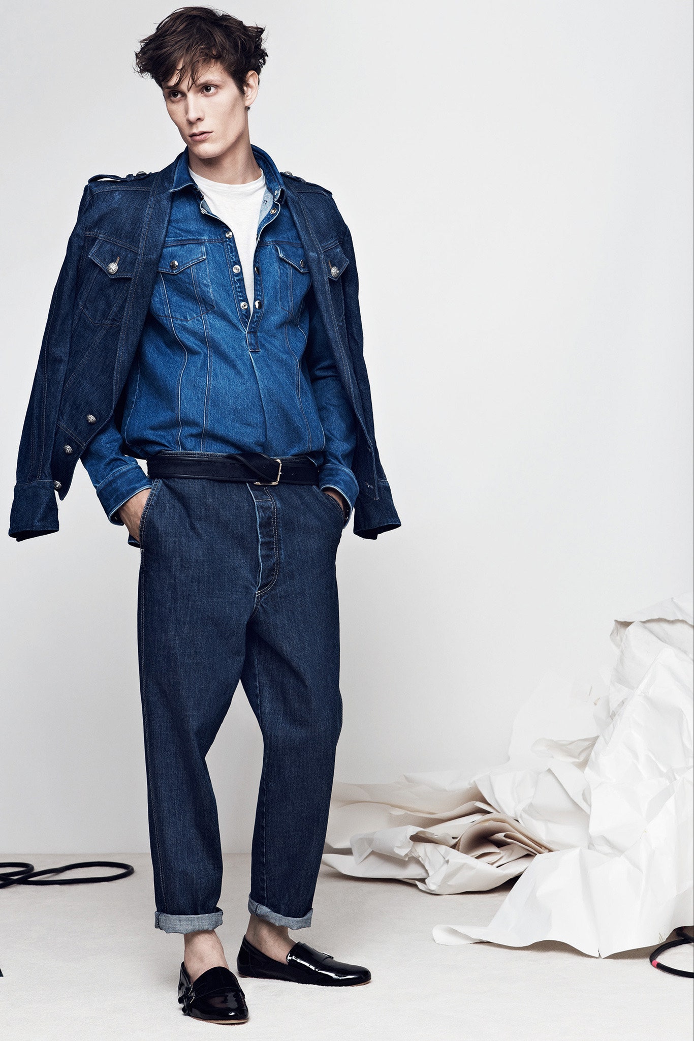 blue denim jacket and pants