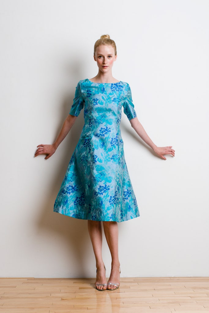 blue green cotton midi dress