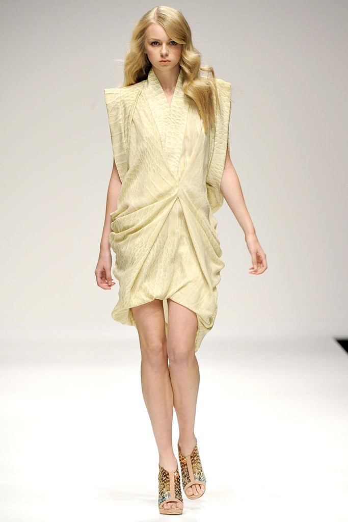 yellow draped mini dress