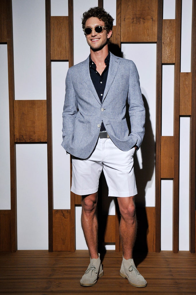 blue tailored blazer with shorts