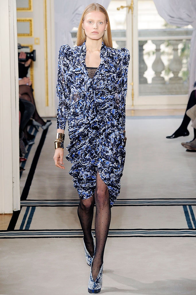 blue and white ruched midi dress