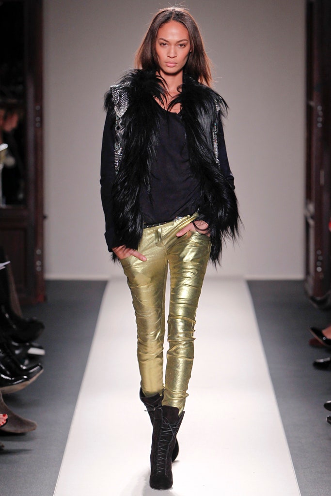 black silk top with gold pants