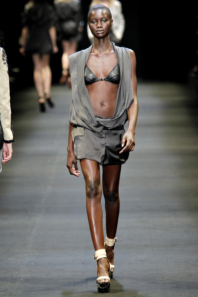 gray silk top and shorts