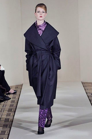 black wool coat with purple pants