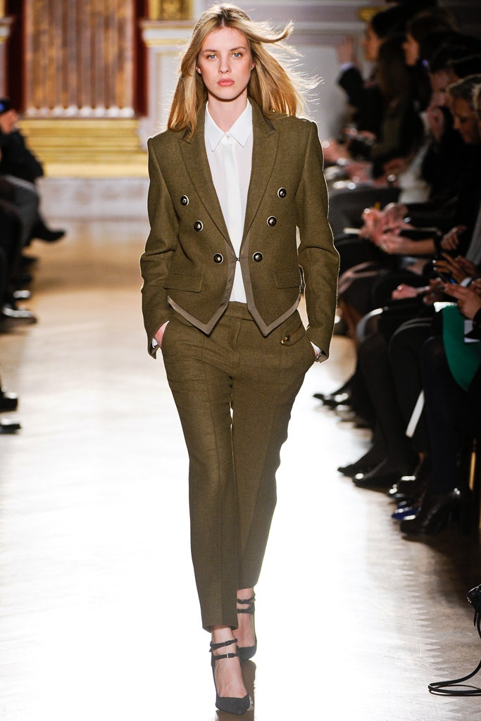 green wool long-sleeve collared tailored buttoned suit