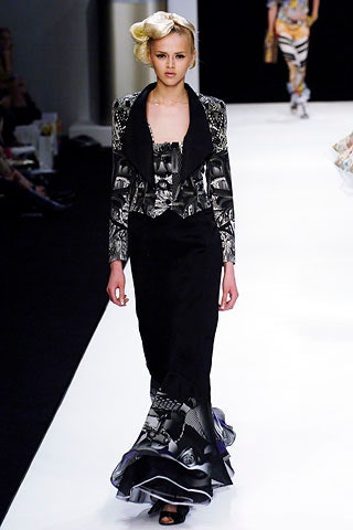 black and white printed blazer and gown