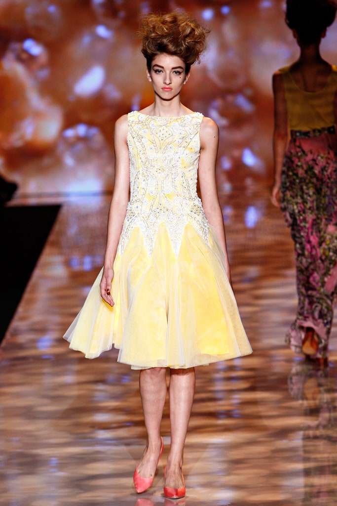yellow pleated midi dress