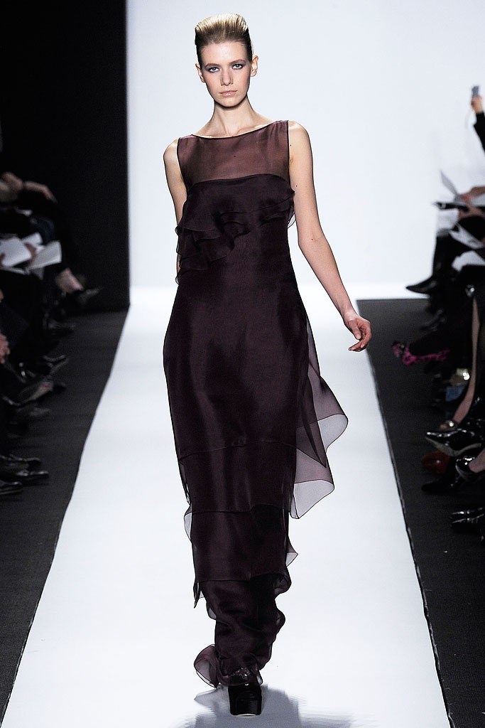 purple silk sleeveless gown
