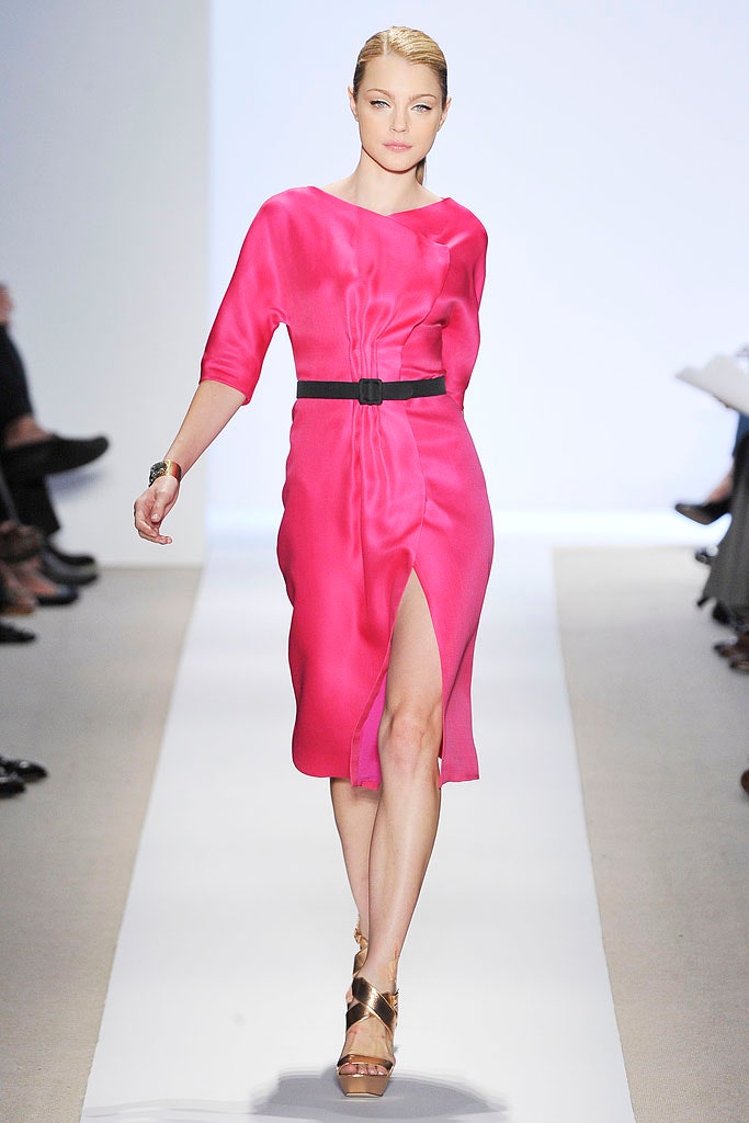fitted pink silk midi dress