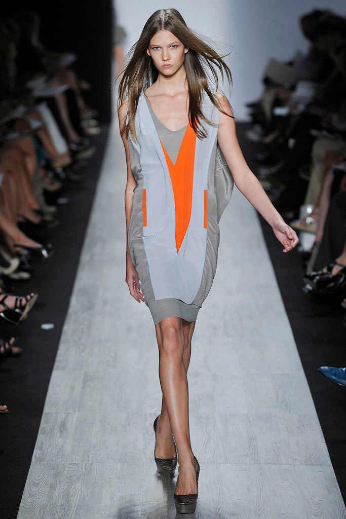 gray and orange color-blocked dress
