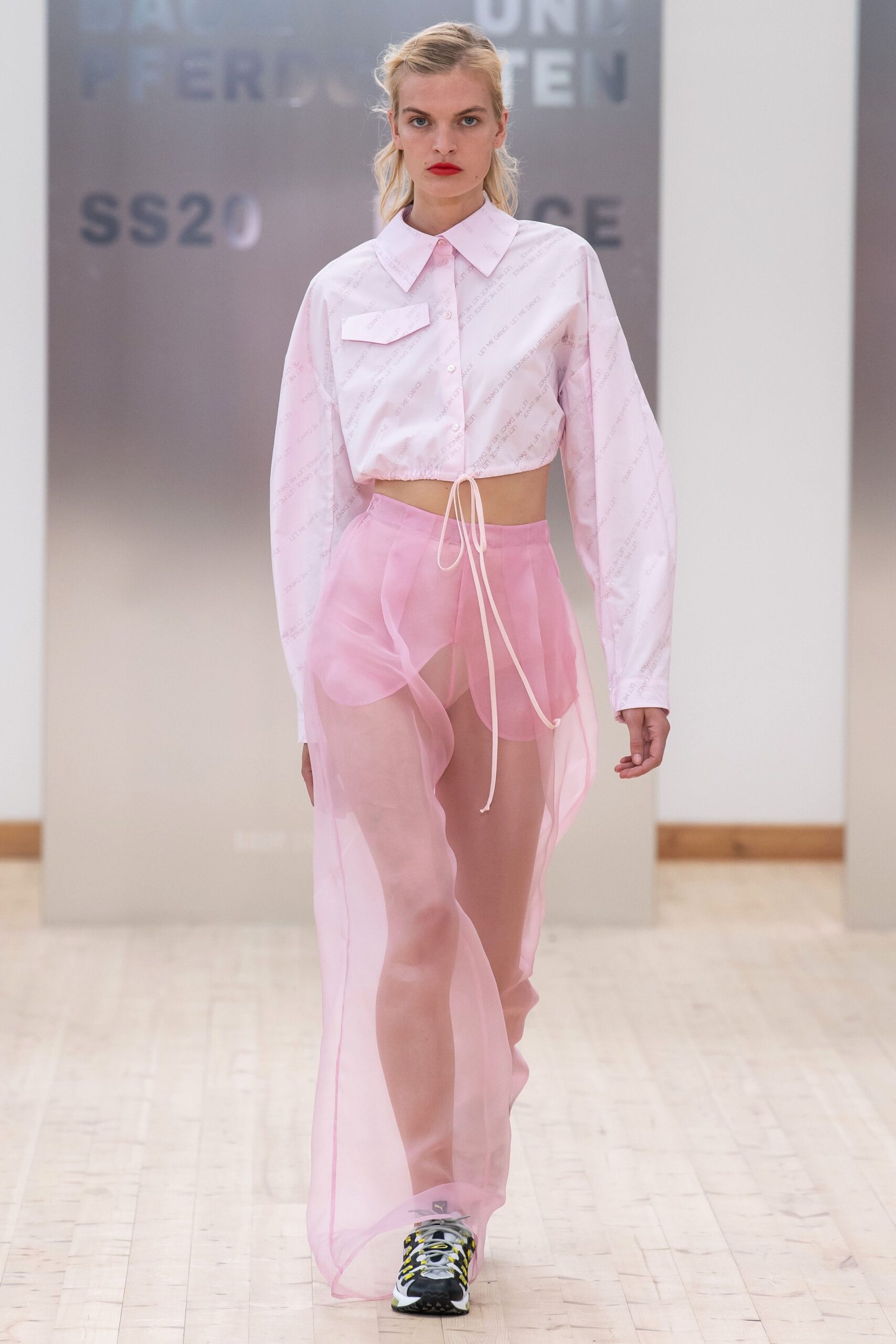 white shirt and pink sheer skirt