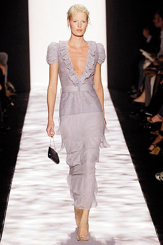 gray silk ruffled midi dress