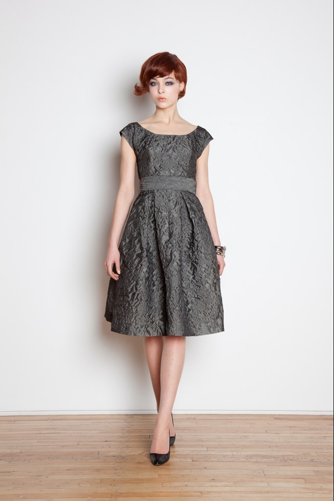 gray silk sleeveless dress