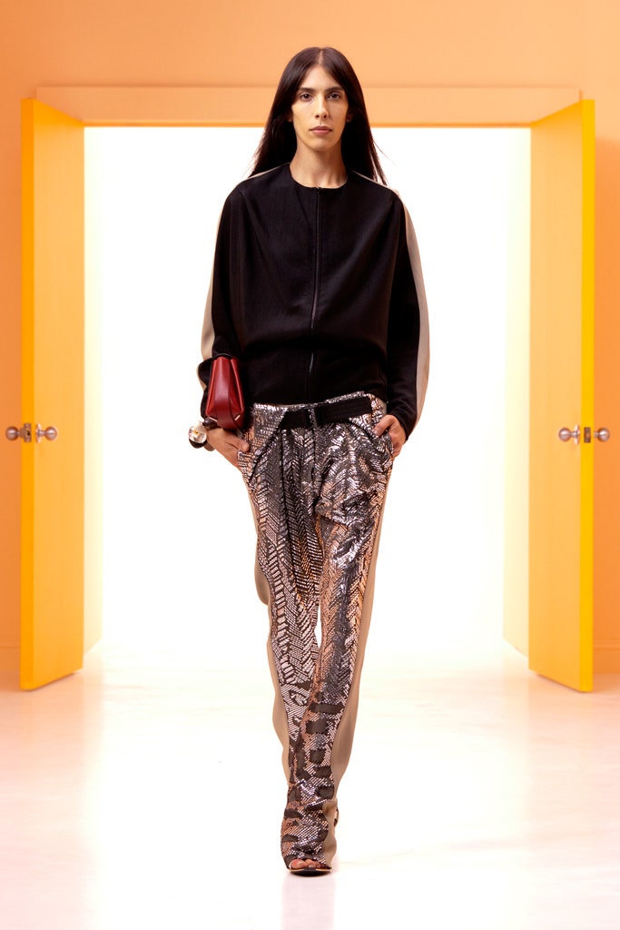 black fitted jacket with printed pants