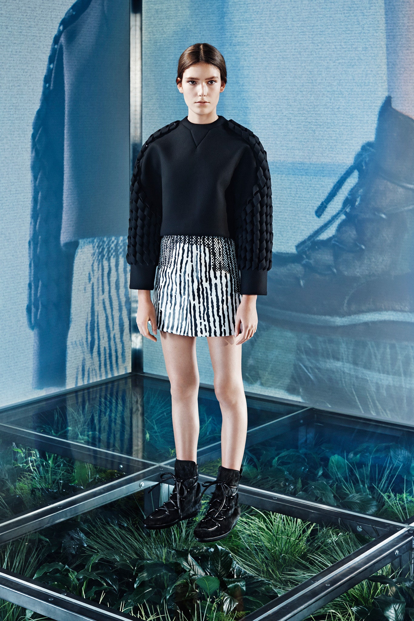 black fitted top with mini skirt