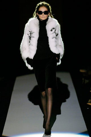 white fur fitted coat