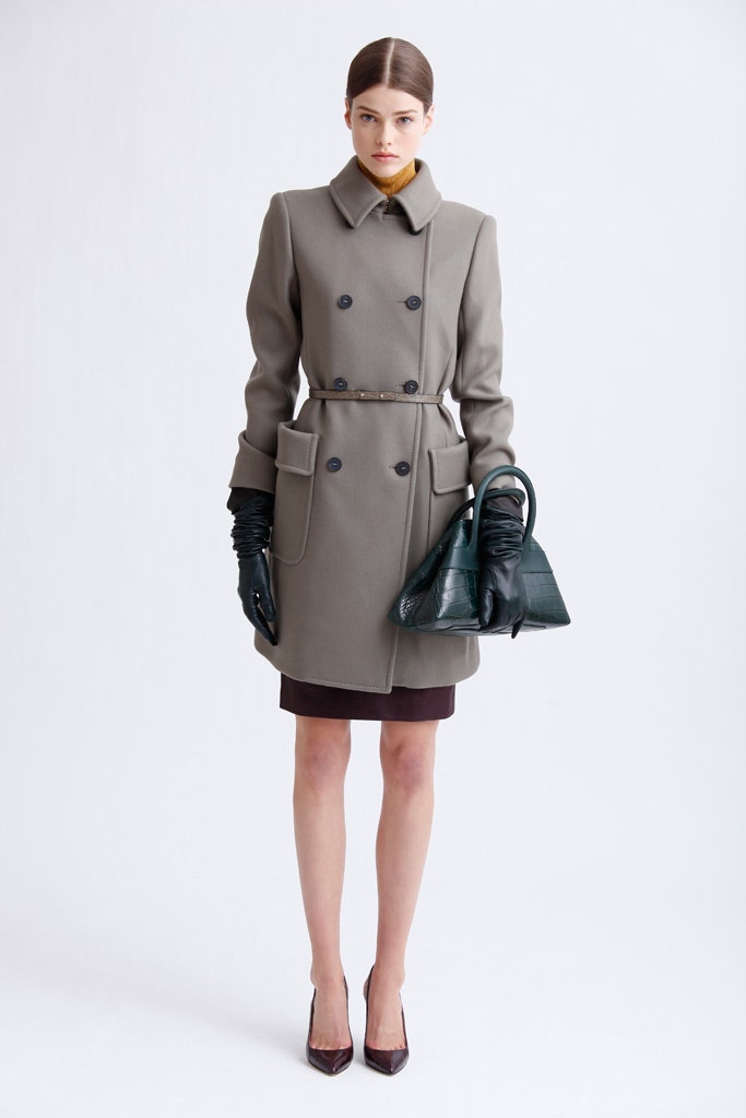 gray wool long-sleeve collared tailored belted coat