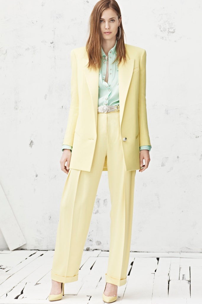 yellow tailored suit with mint shirt