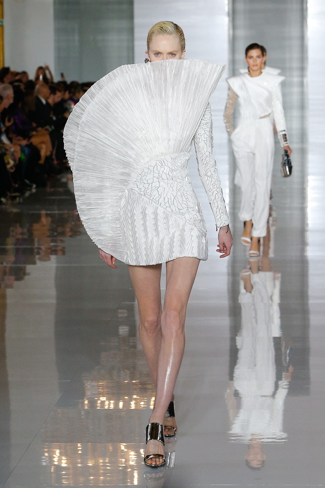 white pleated asymmetric dress
