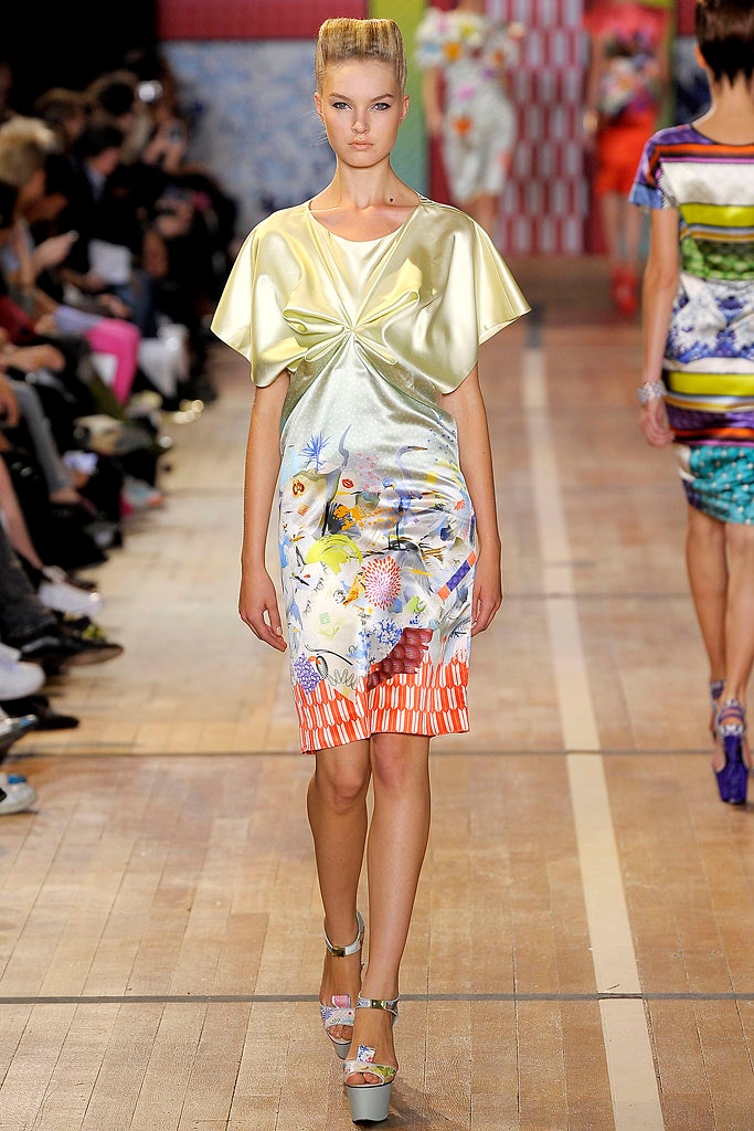 yellow multi-colored draped dress