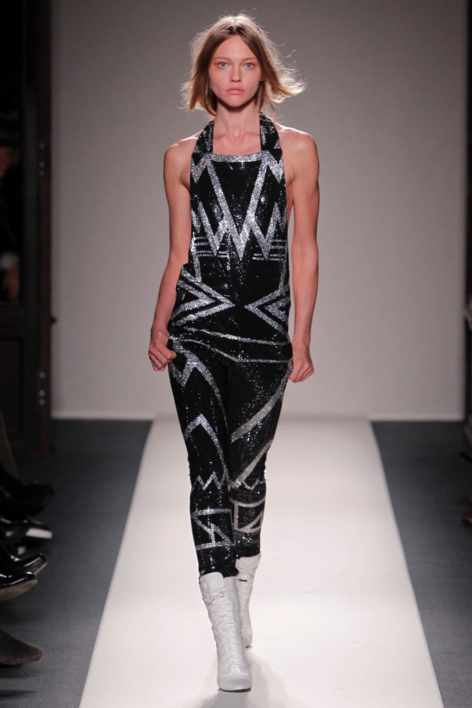 black and white sequined catsuit