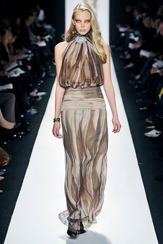 brown beige pleated silk gown