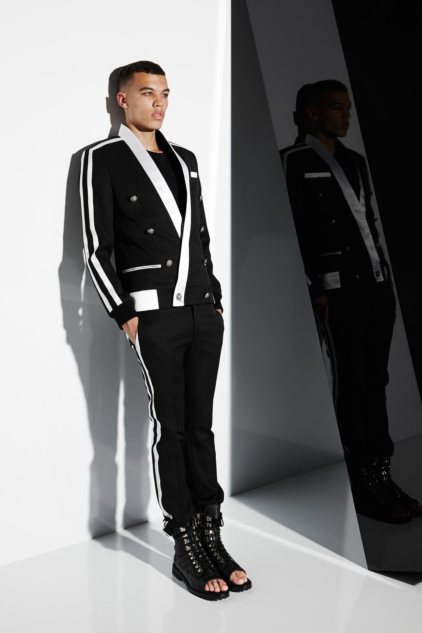 black and white tailored blazer
