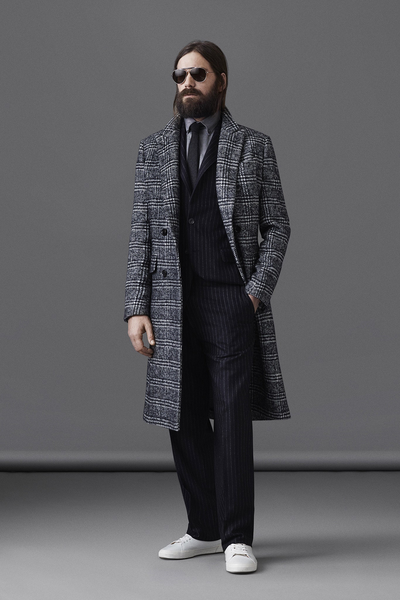 tailored black and white coat suit