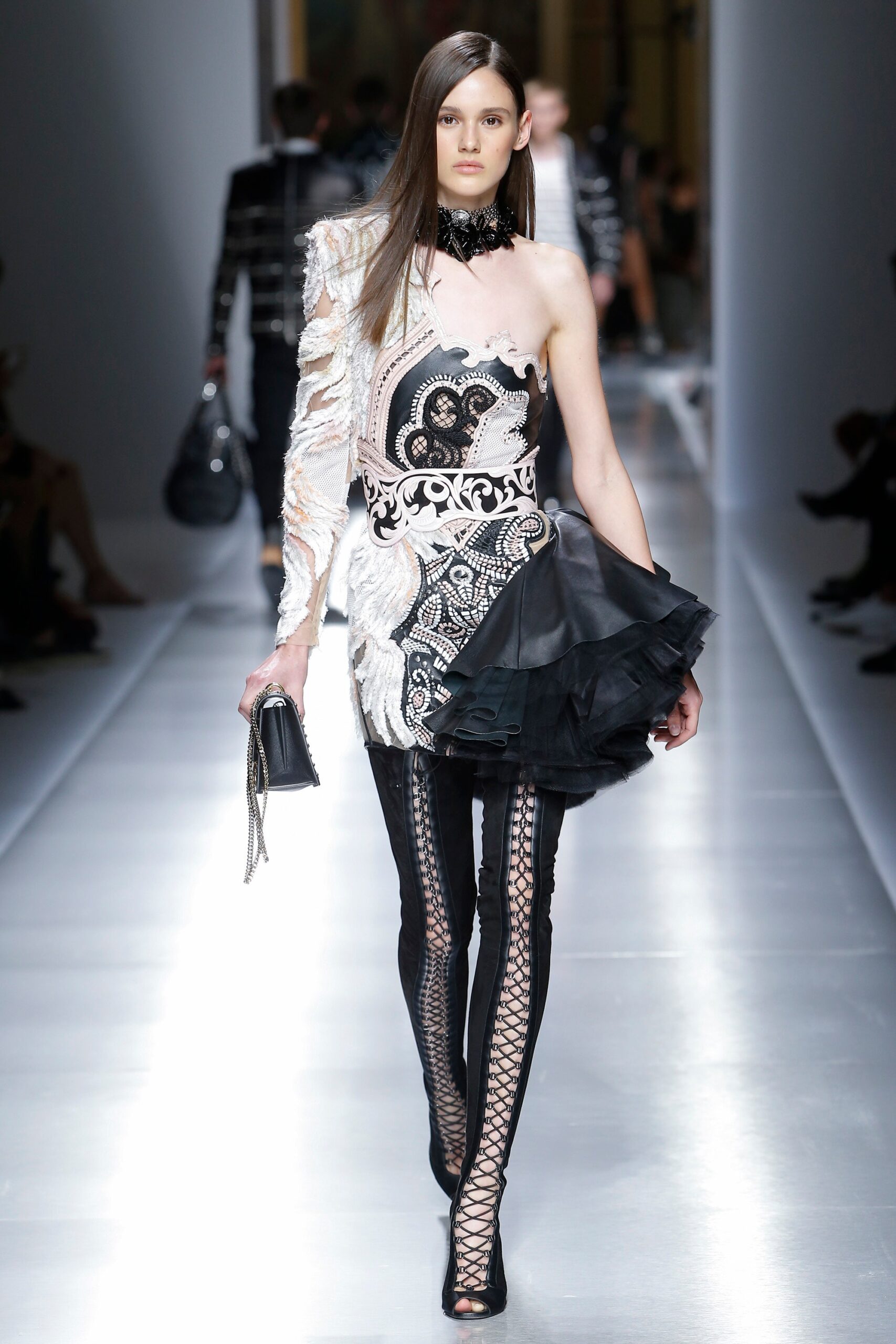 black and white embellished mini dress