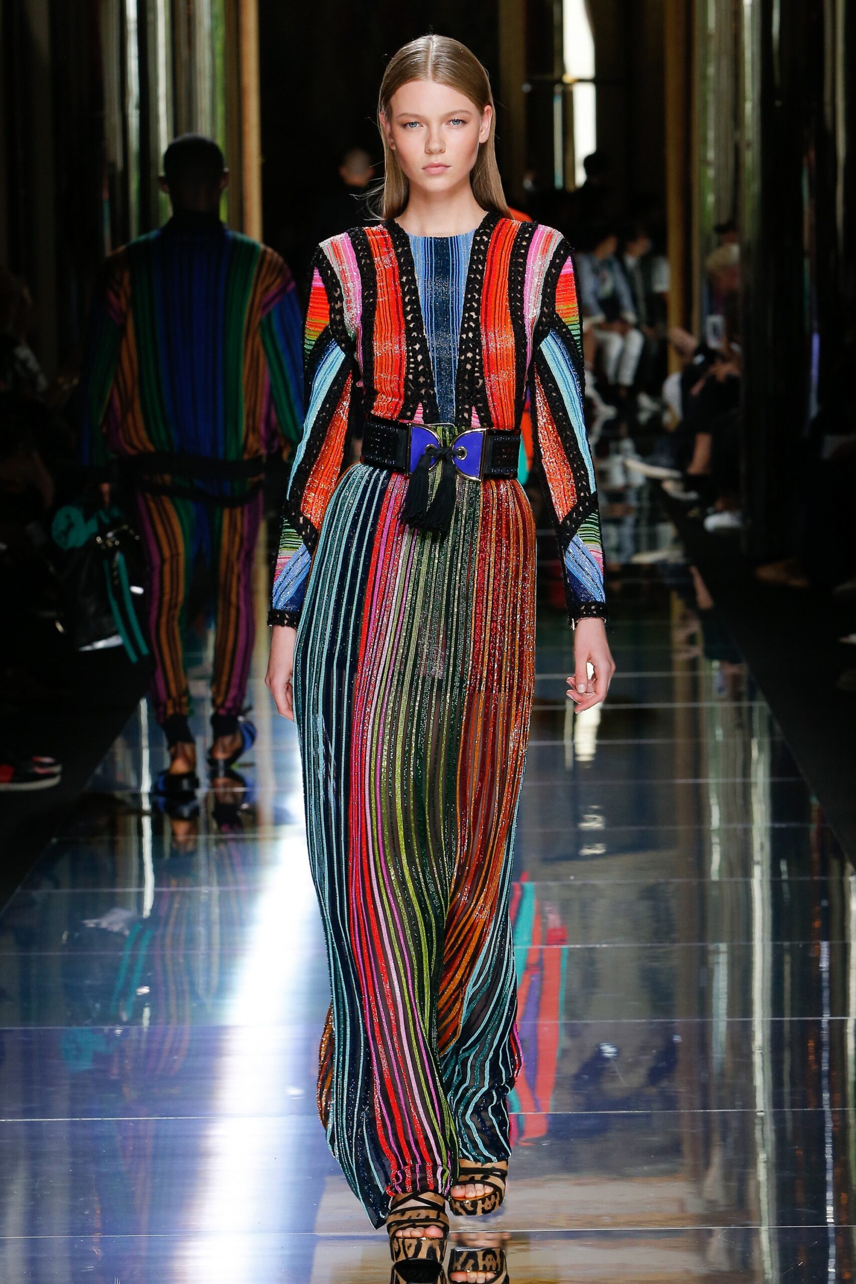 multi-colored pleated gown
