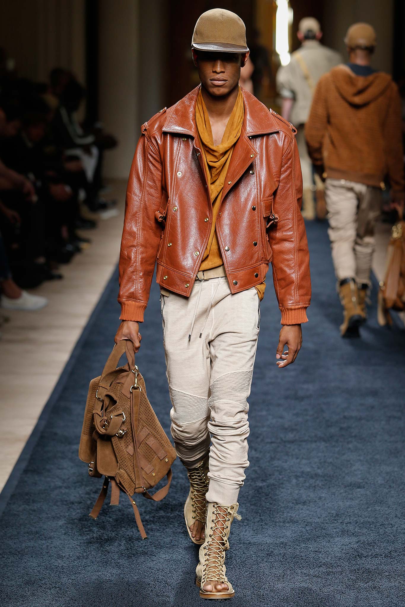 brown leather jacket with relaxed top