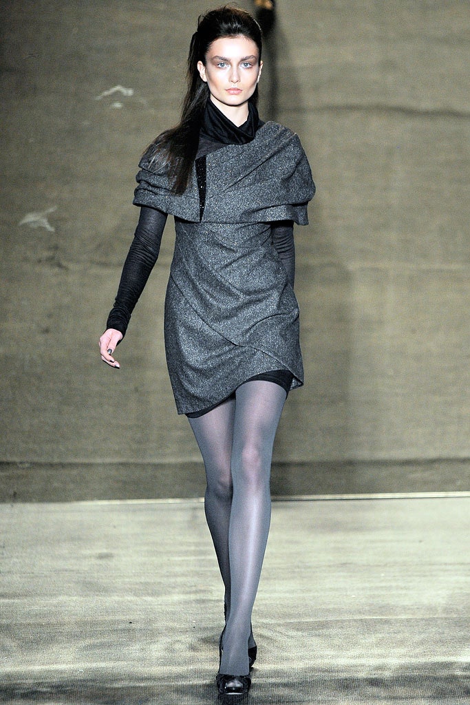 fitted gray wool mini dress