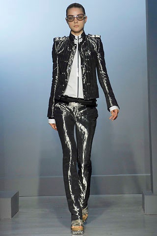 black vinyl fitted jacket and pants