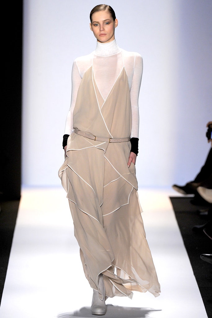 beige chiffon sleeveless v-neck fitted draped layered dress