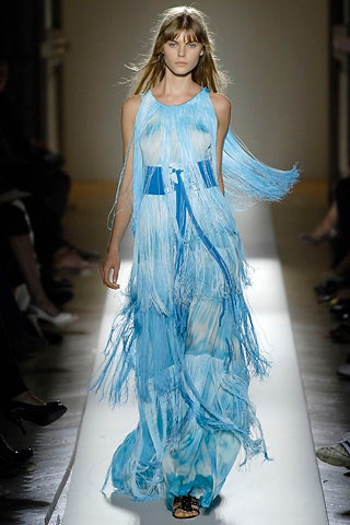 blue silk fringed maxi dress
