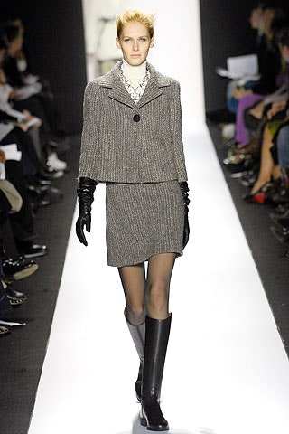 gray tweed blazer and pencil skirt