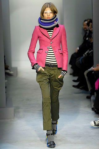pink tailored blazer with striped shirt