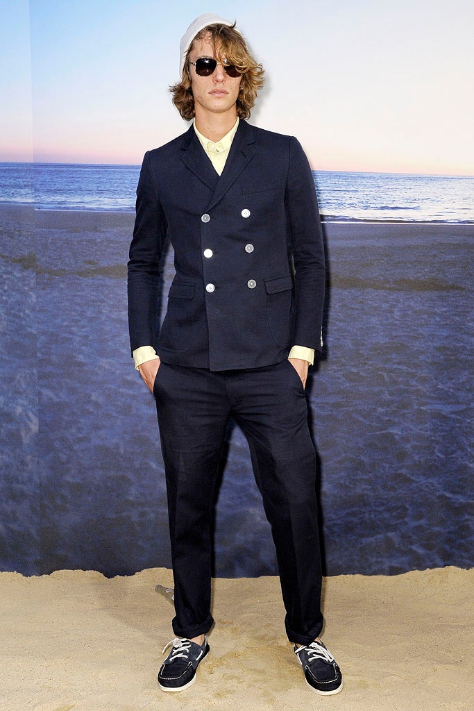 navy tailored suit with yellow shirt