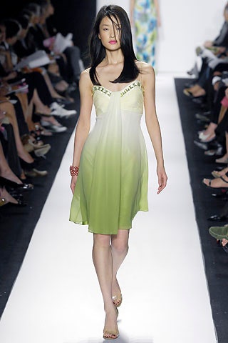 green and white silk dress