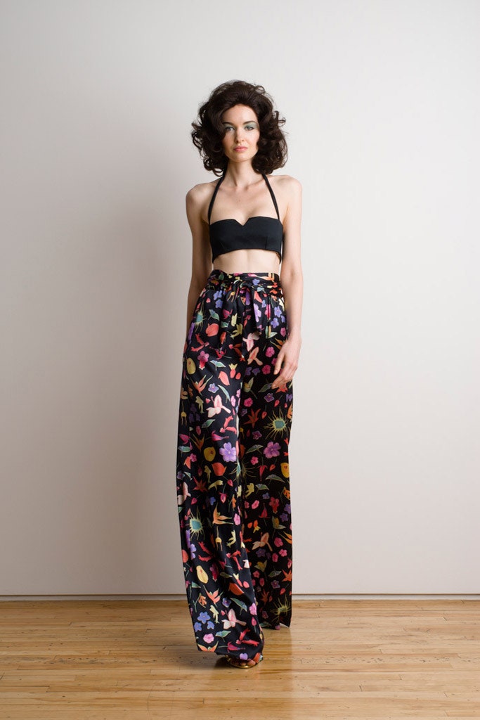 black bikini and floral pants
