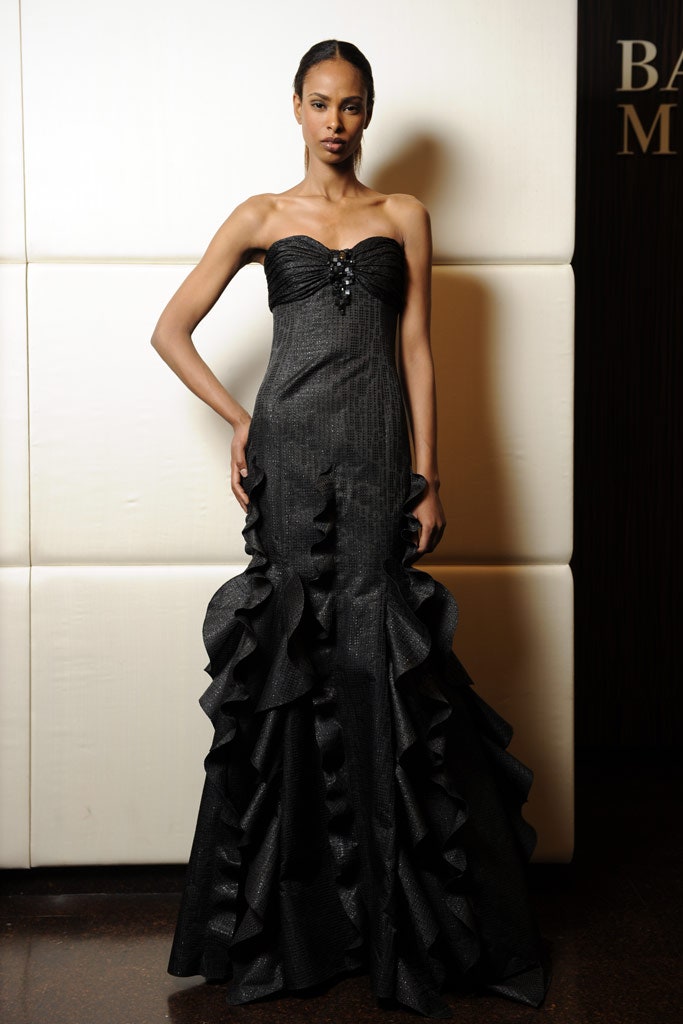 black silk strapless gown