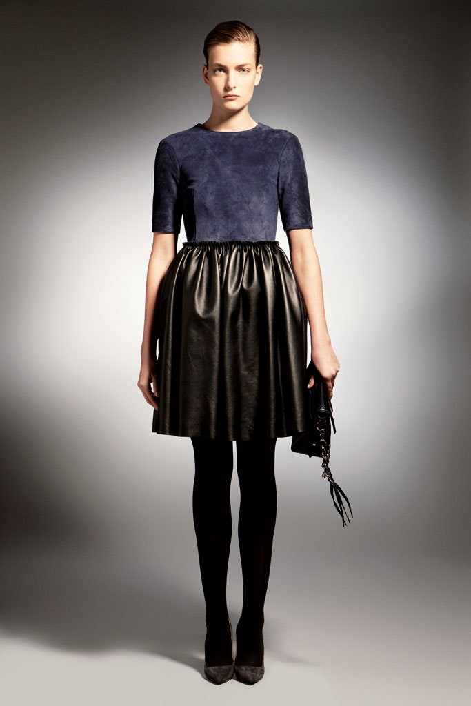 black and blue pleated mini dress