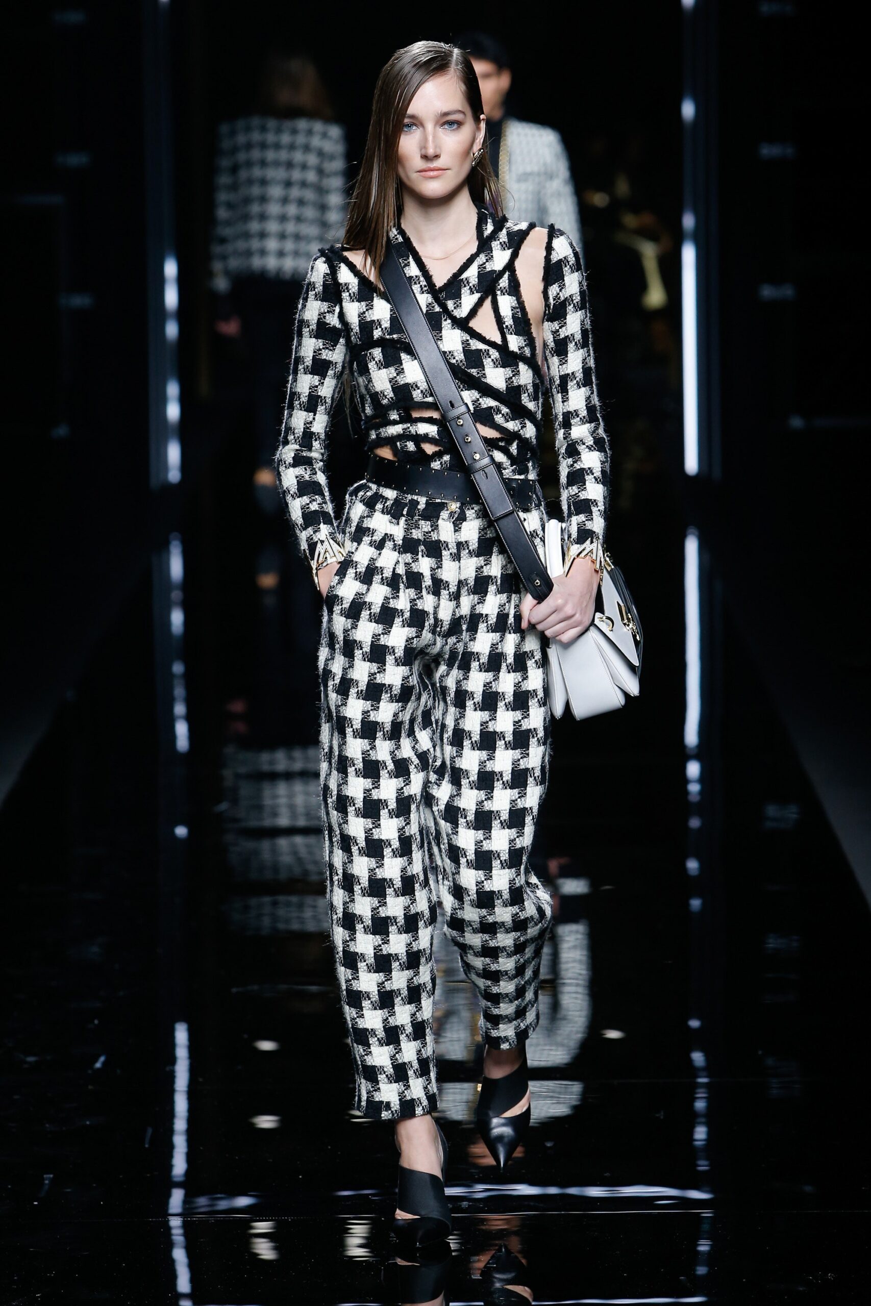 black and white checked jumpsuit