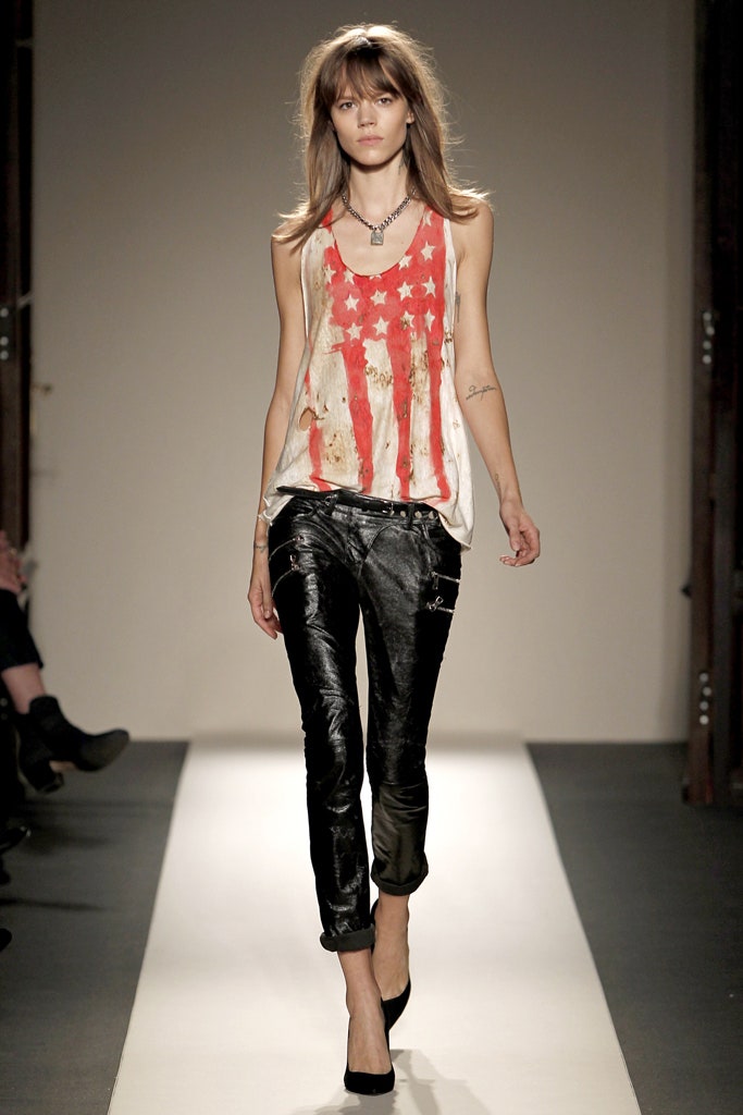 relaxed tank-top and fitted leather pants